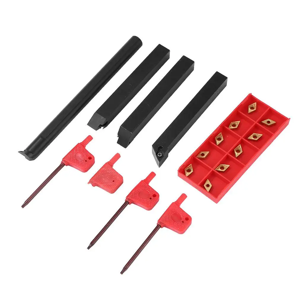 

4pcs Straight Shank Boring Bar CNC Lathe Turning Tool Holder Wrenches 10pcs Carbide Inserts Blades Processing Accessories