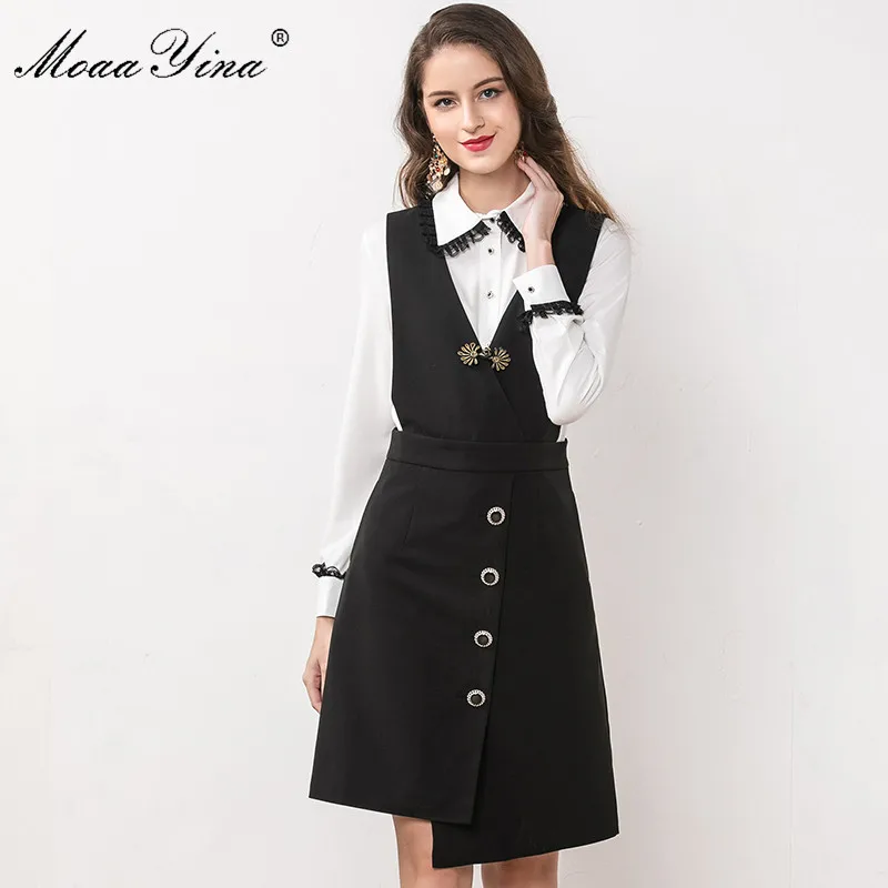 

MoaaYina Fashion Designer Set Spring Autumn Women Long sleeve Shirt Tops+Vest Elegant Office Two-piece suit