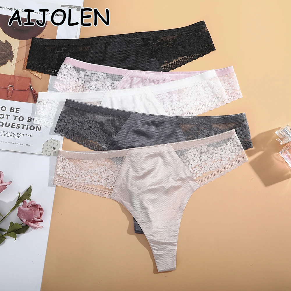 Трусы-стринги женские AIJOLEN прозрачные дышащие с кружевом сетчатые | Женская