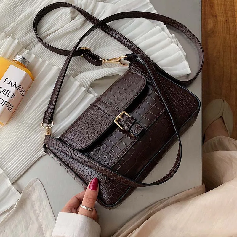 

Belt Designer Pu Leather Crossbody Bags For Women 2019 Shoulder Messenger Bag Lady Stone Pattern Travel Handbags and Purse