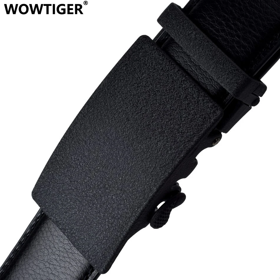 Мужской ремень из воловьей кожи WOWTIGER черный с автоматической пряжкой ширина 35 мм