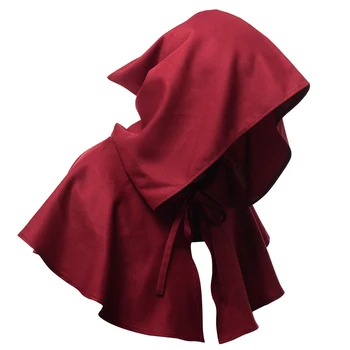 

Men Women Cosplay Party Lace Up Open Front Classic Medieval Hooded Cape Cowl Hat Halloween Witch Cloak Pagan Solid Masquerade