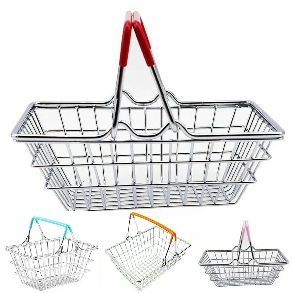 Small Metal Shopping Basket Role Play Pretend Toys for Kids Childrens Yellow 