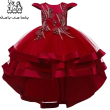 Платье принцессы с цветочным узором для девочек; элегантное платье-пачка на свадьбу, день рождения, вечеринку; Детские платья с вышитыми цветами для девочек; Детский костюм