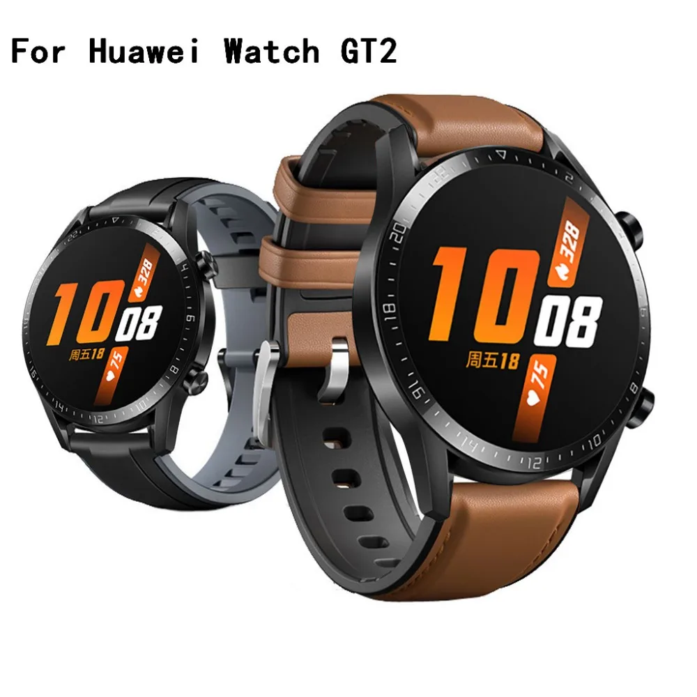

For Huawei Watch GT2 46mm 42mm Replacement Leather +Silicone Watch Band Wrist Strap Smart watch Bracelet accessories GT 2