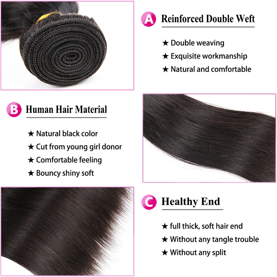 Елишева remy перуанские человеческие волосы переплетения пучки прямые волосы 3 пучка с 5x5 закрытие натурального черного цвета для волос расширение