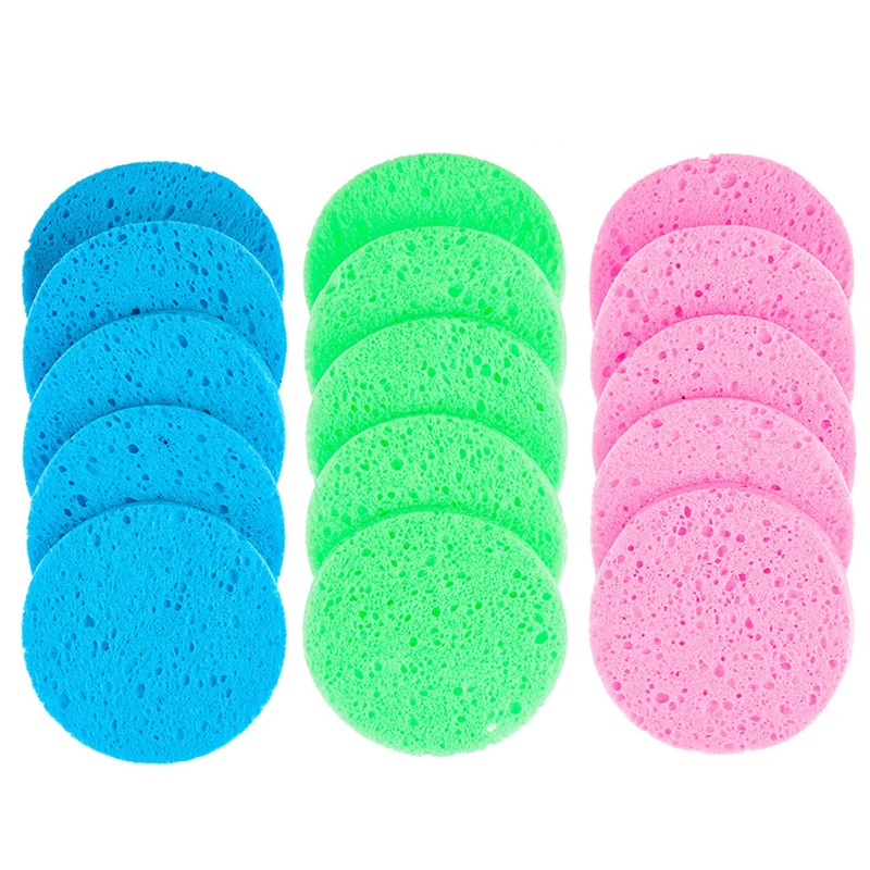 5Pcs Face Makeup Remover Tools Round Natural Wood Pulp Sponge Cellulose Compress Cosmetic Puff Facial Washing 6-10cm | Красота и