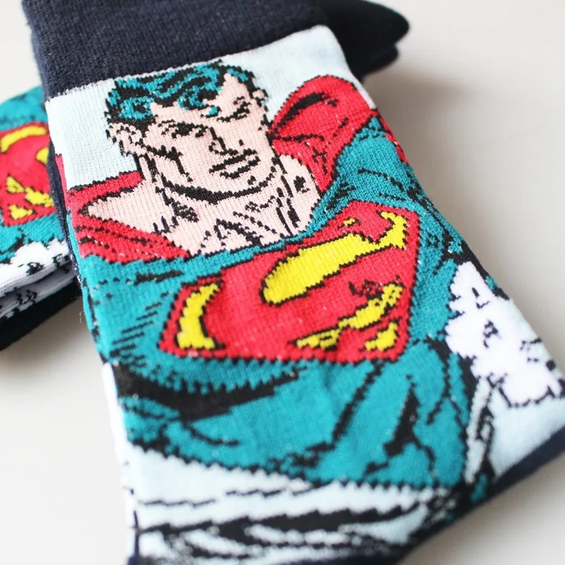 Женские носки с героями мультфильмов Marvel, Супермен, теплые хлопковые Забавные милые носки Kawaii Happy, Harajuku, уличная одежда, модные повседневные носки Skarpetki