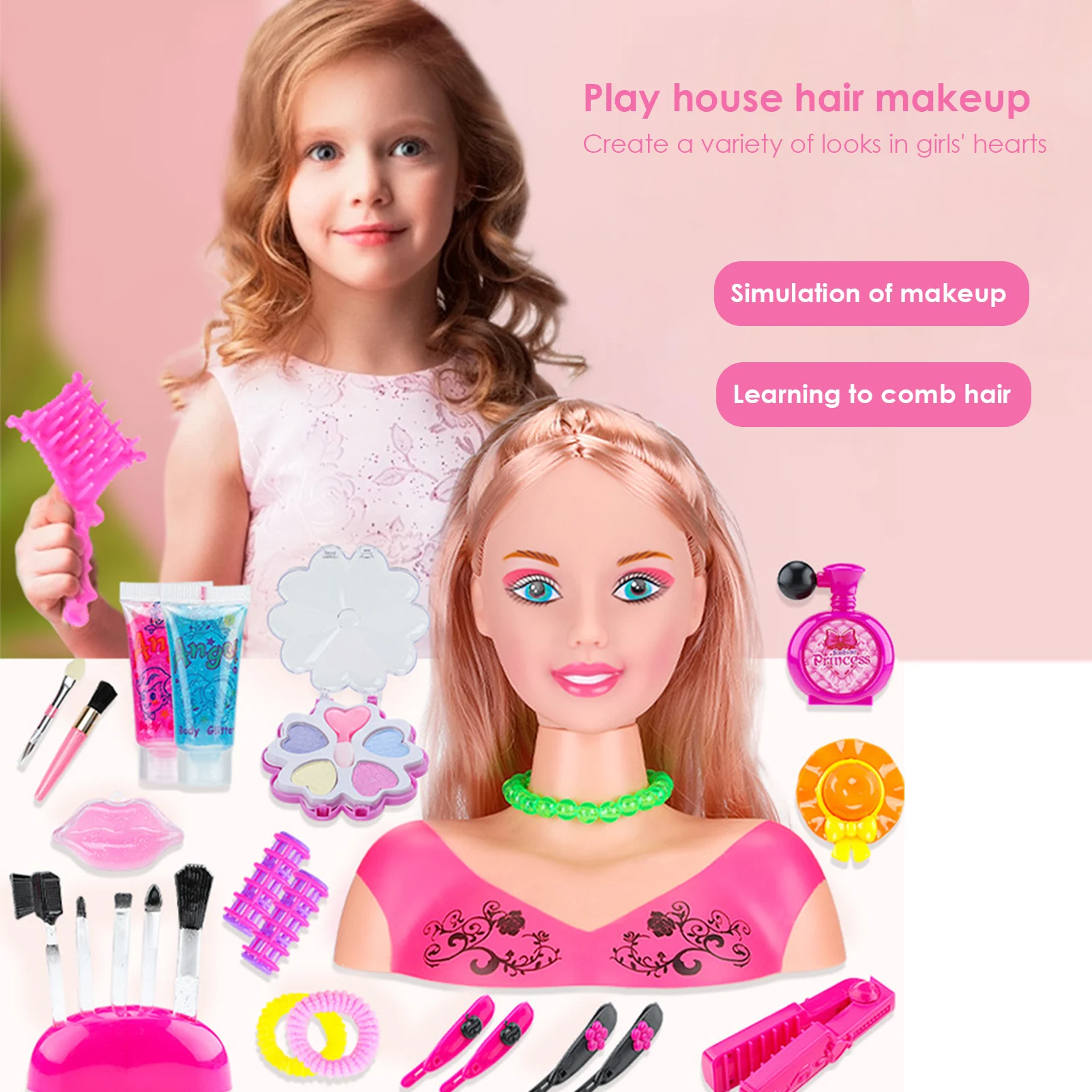 Doll Makeup Set Doll Head For Hair Styling With Hair Dryer Styling Makeup  Doll For Girls Doll Collection Comb Rubber Band - Beauty & Fashion Toys -  AliExpress