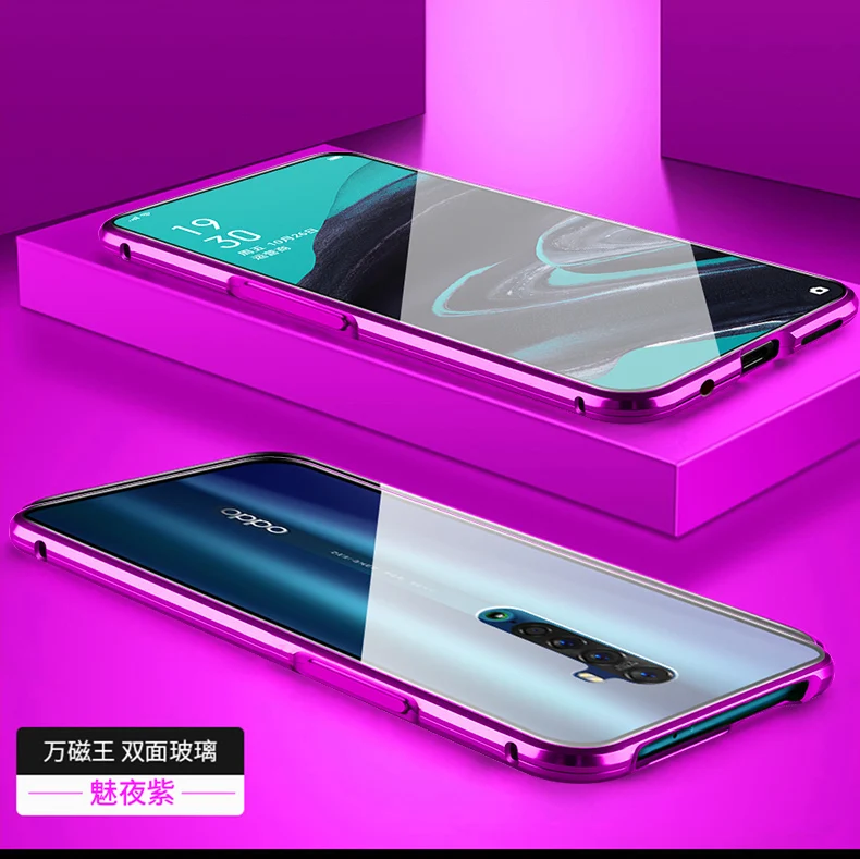 Для oppo Reno 2 Магнитный чехол oppo reno2 360 Передний+ задний двухсторонний чехол из закаленного стекла для oppo Reno 2 металлический бампер чехол