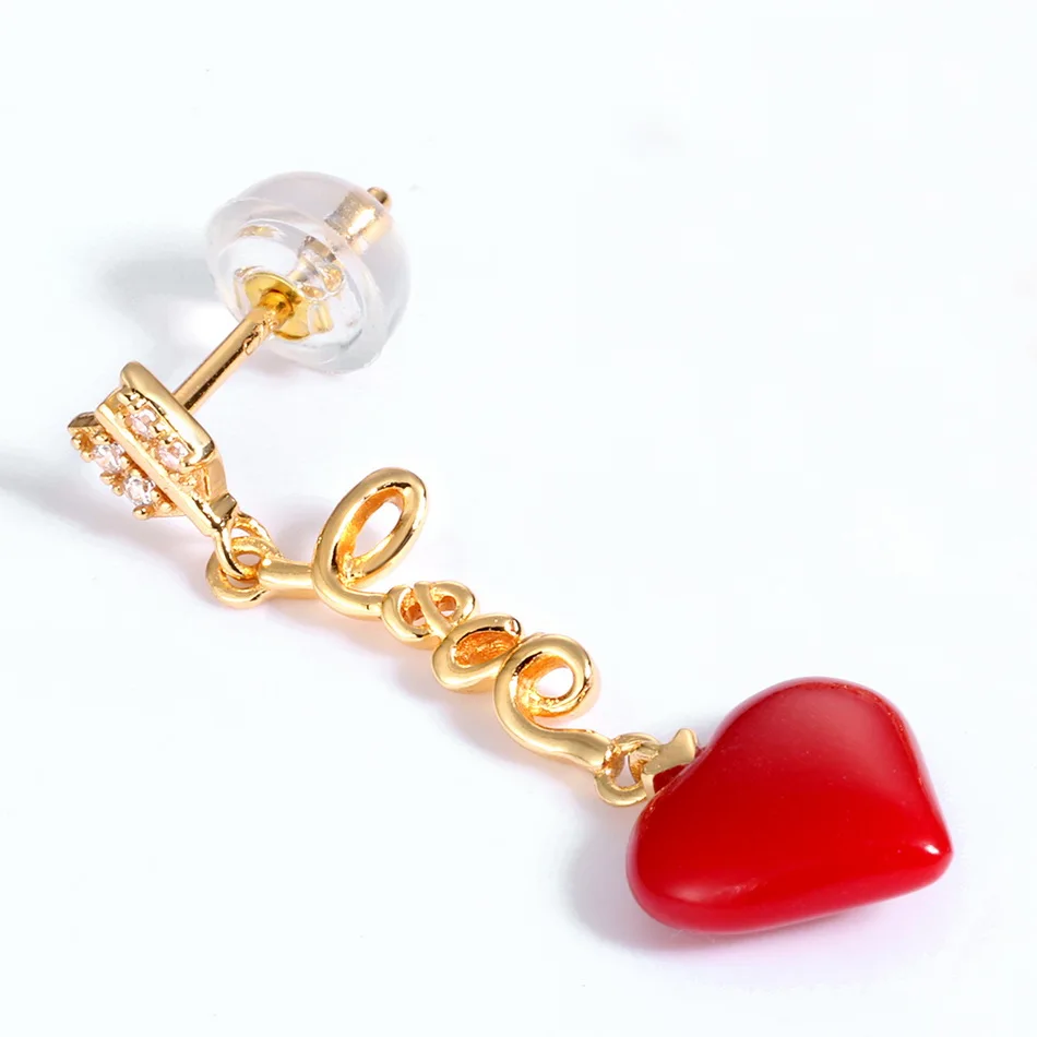 ALLNOEL Real 925 Sterling Silver 9K Gold synthetic coral Heart Pendant Earrings  Jewelry Gift For Women Fine Jewelry 2019 NEW (6)
