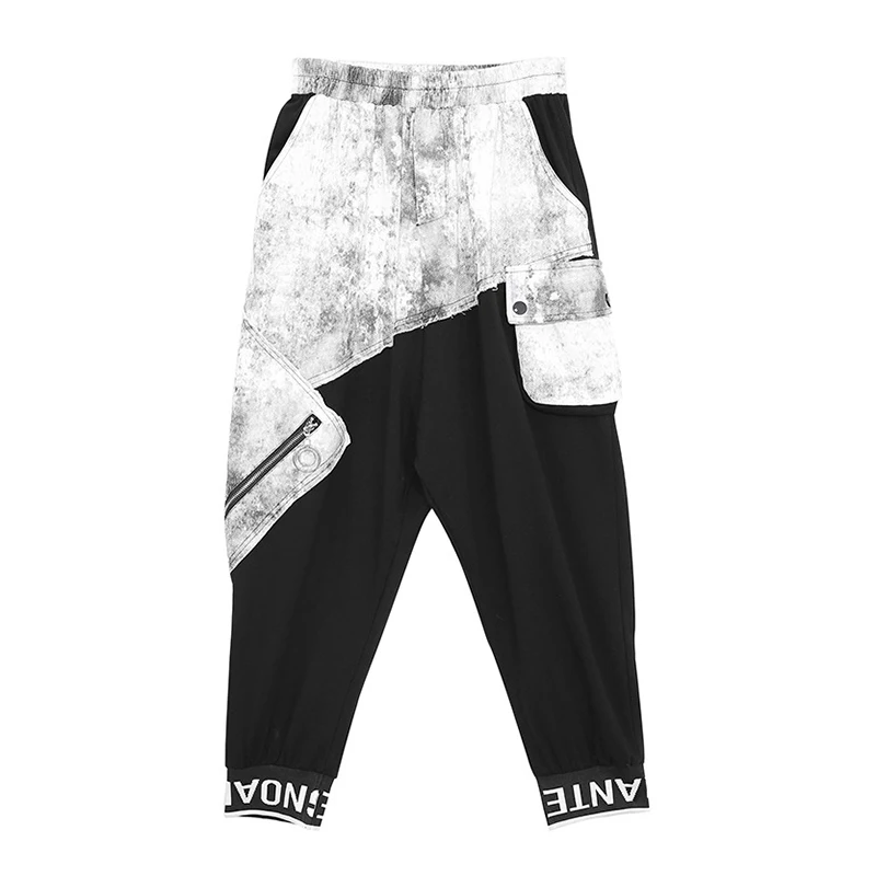 [EAM] High Elastic Waist Black Denim Split Harem Trousers New Loose Fit Pants Women Fashion Tide Spring Autumn 2020 1DA131