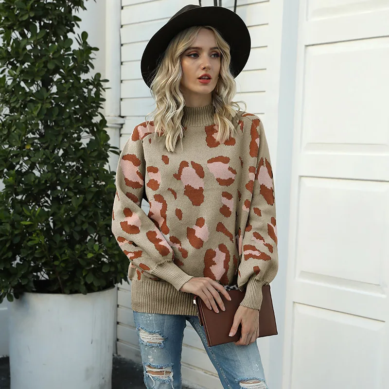 Women Leopard Print Sweater Autumn Winter High