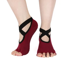 Противоскользящие носки для йоги, дышащие носки для танцев, занятий спортом, спортзала, полуноски для балета, 5 пальцев, женские хлопковые носки для пилатеса, тренировки