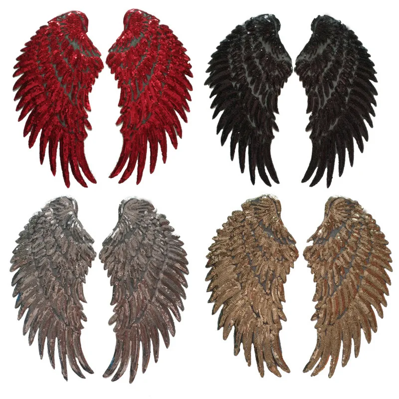 

2 пара/лот Роскошные Блестки, патчи с вышивкой, золотистые, серебристые перья, украшение, аксессуары для одежды, железная теплопередача