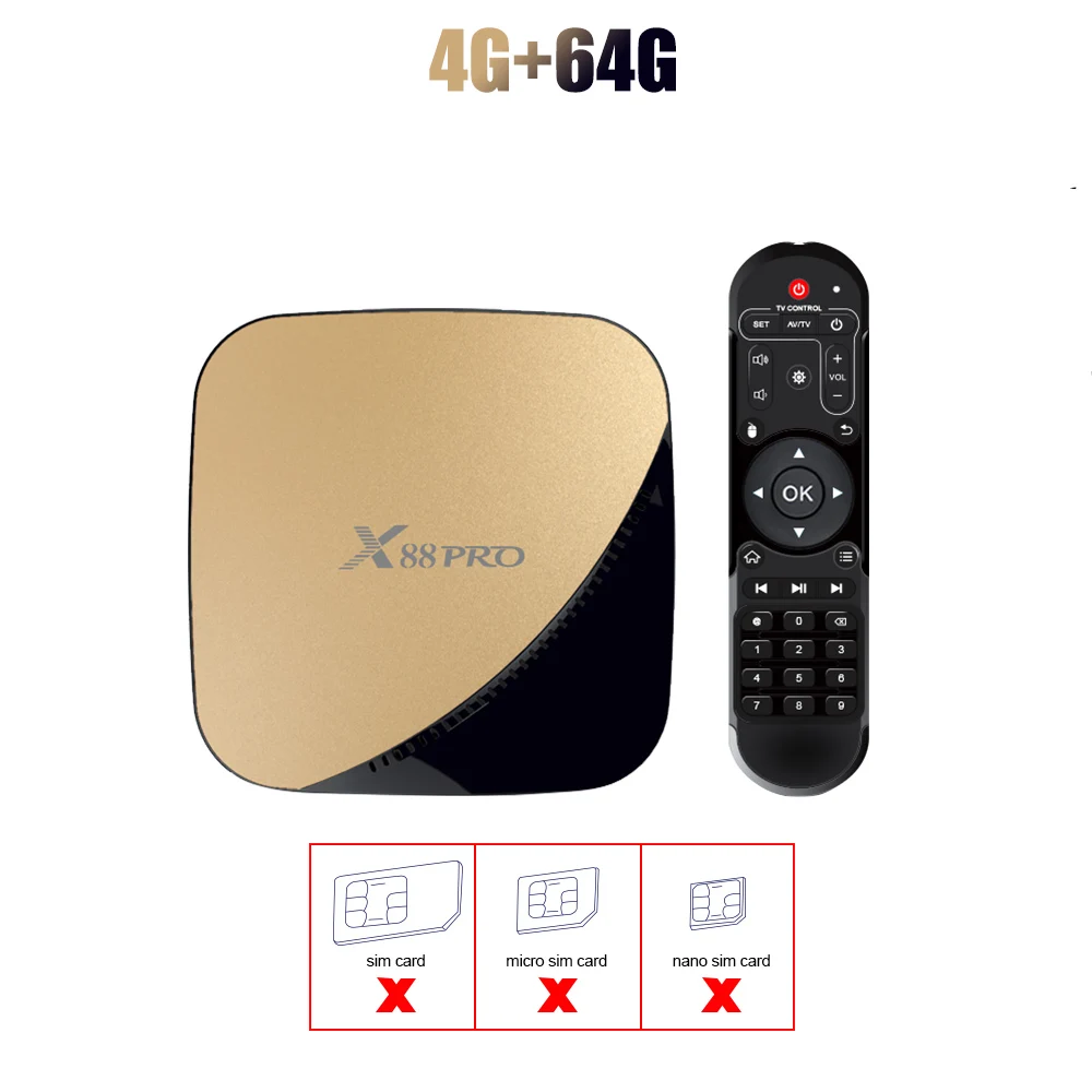 X88 STB 4K Smart tv телеприставка Android 9,0 HDMI 2,0 HD с поддержкой sim-карты WiFi Bluetooth 4K@ 60Hz Samrt tv Box - Цвет: Pro 4G 64G Golden