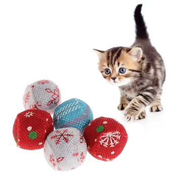 

5pcs Cat Toys Christmas Ball Catnip Pets Kitten Teaser Interactive Funny Supply