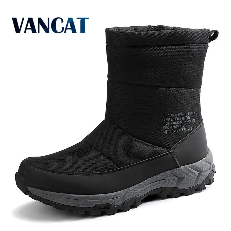 

New Fashion Zipper Men Boots High Quality Ankle Boots Warm Fur Plush High Help Snow Boots Winter Work Shoes Big Size 39-46