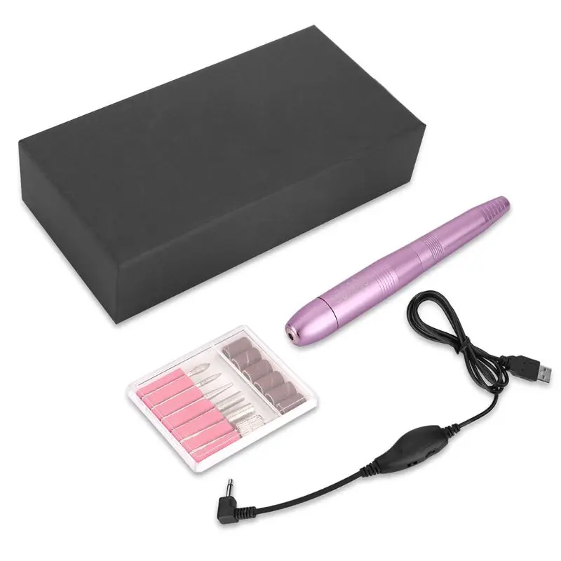 

Pro Electric Nail Drill File Machine Manicure USB Adjustabel Speed With 6 Grinding Heads + 6 Drill Bits