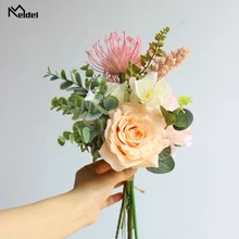 Meldel Свадебный букет Искусственный Шелковый цветок розы пион листья эвкалипта Свадебные товары оптом