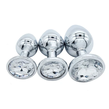 3 Pcs/Set Stainless Steel Smooth Big Anal Plug Butt Plug With Removable Crystal Metal Anal BDSM Fidget Sex Toys For Men Women 3