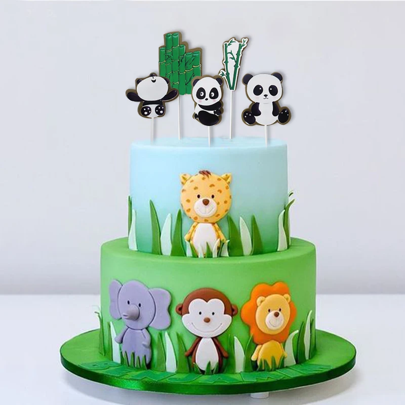 5pcs panda bamboo cake topper kids birthday party decoration jungle party topper panda birthday party supplies baby shower decor