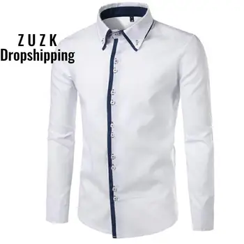 

DropshippingBrand 2017 Fashion Male Shirt Long-Sleeves Tops Solid Color Splicing Mens Dress Shirts Slim Men Shirt