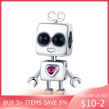 

CodeMonkey Hot Sale 925 Sterling Silver Tick Tock Robot Girls Boys Childhood Beads Charm fit Charm Bracelet DIY Jewelry CMC886