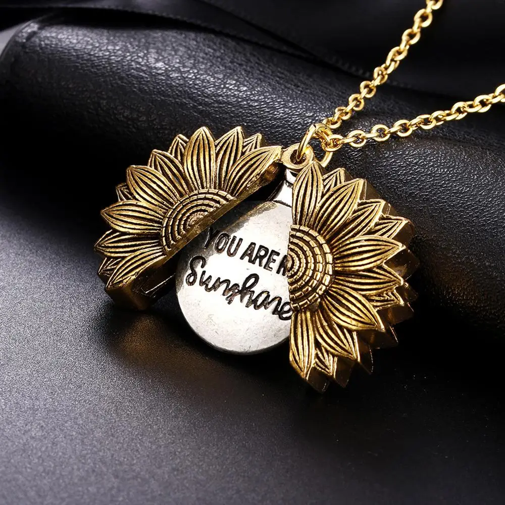 

You Are My Sunshine Sunflower Necklaces For Women Gold Silver Long Chain Can Open Sun Flower Pendant Necklace Fashion Jewelry
