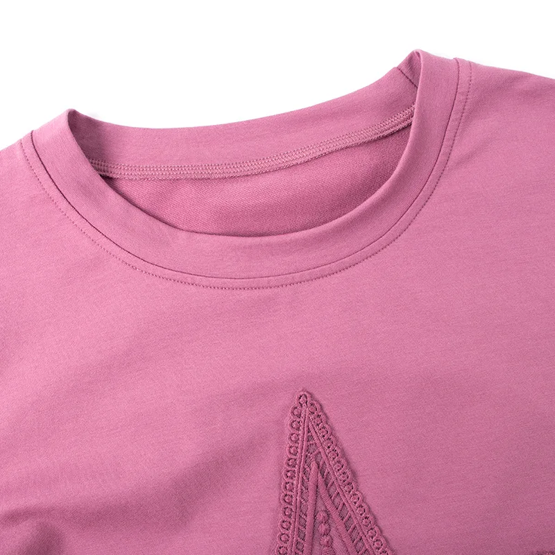 TOTNWANG осенне-зимняя хлопковая Базовая футболка с вышивкой Женская свободная футболка Топы Повседневная Женская футболка с длинным рукавом