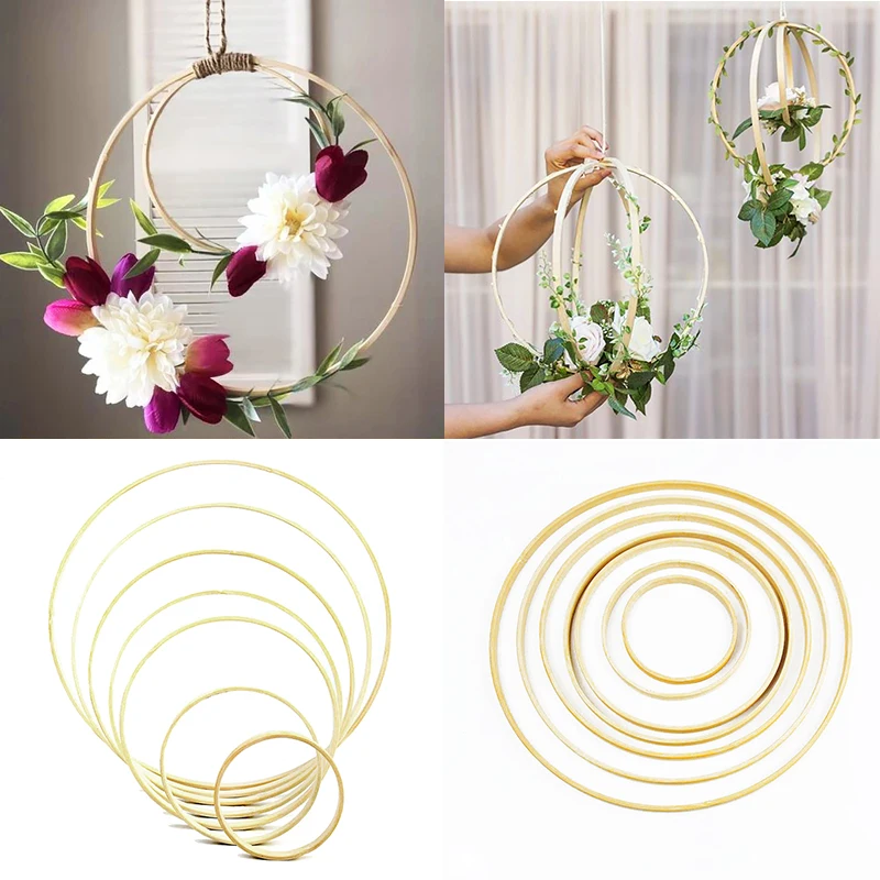 Decoración del hogar HEALLILY Piezas Atrapasueños Anillos de Bambú Aros de Madera de Corona Anillos de Macramé para Atrapasueños Diy Artesanía Decoración La Boda en Casa 10 Cm vemax.es