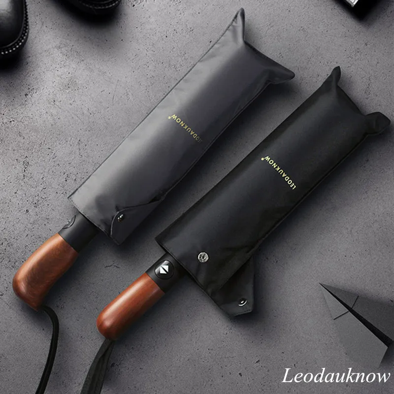 Складной полностью автоматический зонт Leodauknow с деревянной ручкой роскошный
