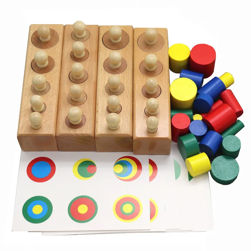 

Kindergarten Children Early Education ENLIGHTEN Socket Building Blocks Color Corresponding Pile Toy Wooden Educational Teaching