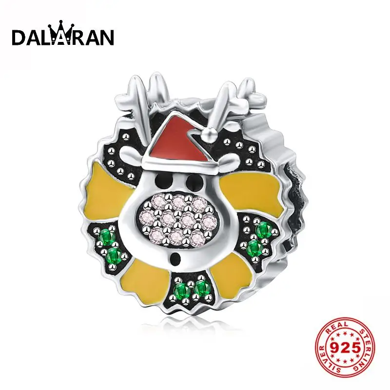 

DALARAN 925 Sterling Silver Colorful Elk CZ Stopper Spacer Bead Charms Fit Bracelet S925 Silver DIY Jewelry Women Christmas Gift