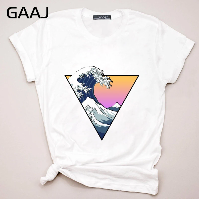 GAAJ, японская футболка с волнистым принтом, Женская Винтажная Футболка Ukiyo-e, Забавные футболки, топы, Harajuku, уличная одежда, Прямая поставка, женская - Цвет: 2