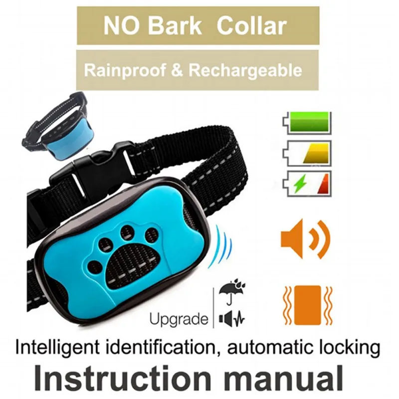 

Pet Rechargeable Bark Deterrents Waterproof Intelligent Automatic Adjustment Sound Vibration Bark Stopper (lithium Battery)