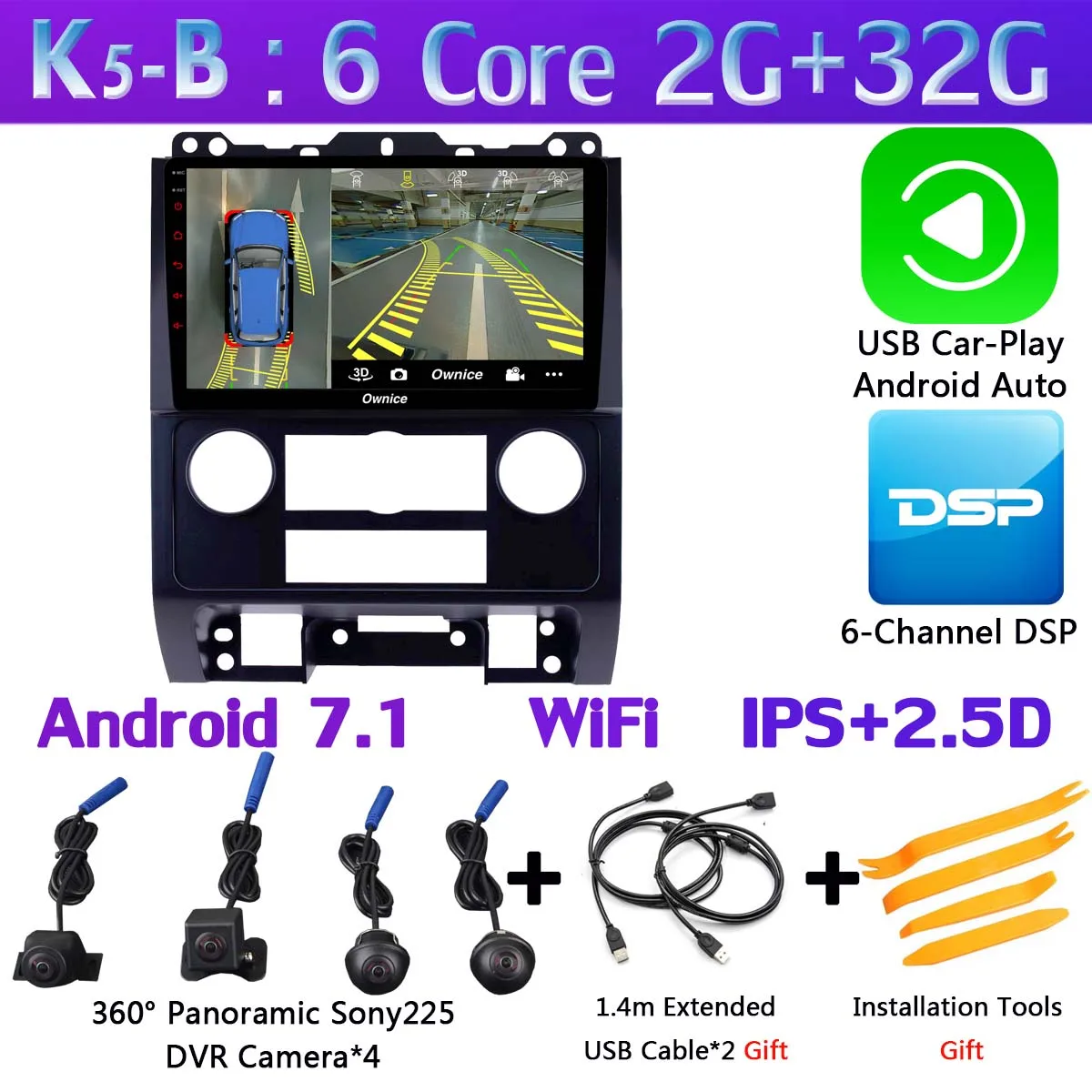 360 ° панорамный Android 9,0 4+ 64G DSP SPDIF CarPlay Android Авто Автомобильный мультимедийный плеер для Ford Escape Tribute 2007-2012 gps радио - Цвет: K5-B-CarPlay