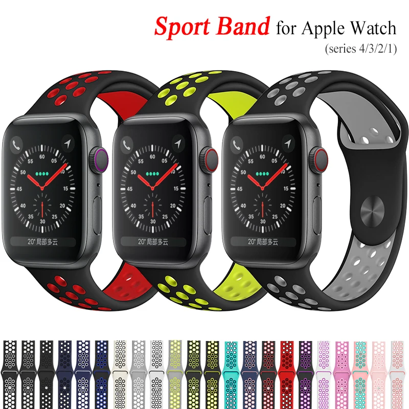 

New breathable sports silicone strap for Apple 4 3 2 1 42MM 38MM rubber strap for Nike + Iwatch 4 3 40mm 44mm accessories