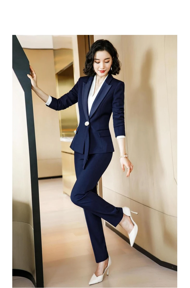 pant suit for wedding guest Formal Women Pink Pant Suits Office Ladies Work Wear Apparel Tie Collar Jacket Blazer and Trouser Outfit Winter Fall 2 Piece Set short pants suit