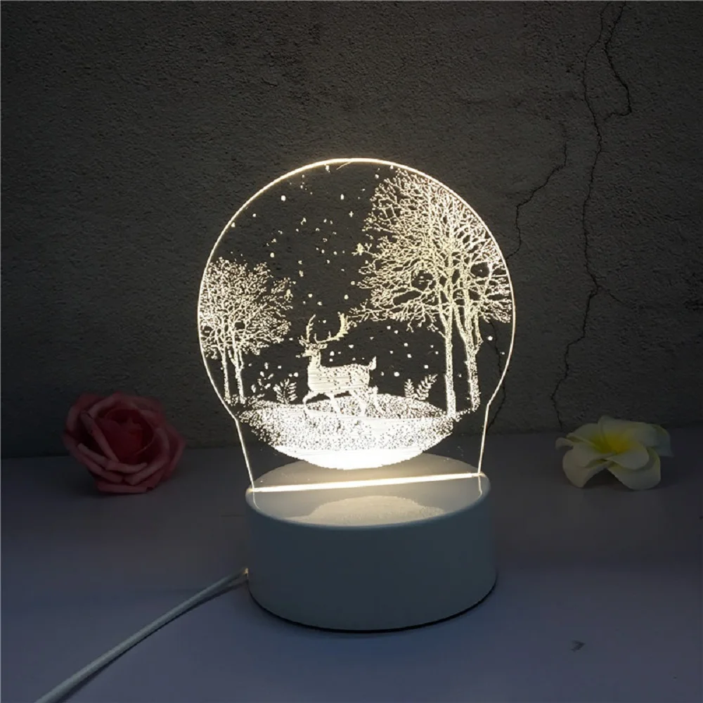 3D фестиваль USB акриловый Ночной светильник, подвесной светодиодный настольный стол, декор для спальни, настольные лампы, подарок, теплая белая лампа, Рождество, год - Испускаемый цвет: D