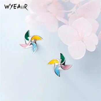 

WYEAIIR 925 Sterling Silver Literary Color Windmill Creative Sweet Fresh Female Stud Earrings