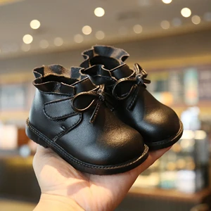Claladoudou/12-16 см; брендовые Детские ботинки для ранней зимы с бархатной внутренней отделкой; Милая обувь принцессы с бантом для маленьких девочек; обувь для первого дня рождения - Цвет: black