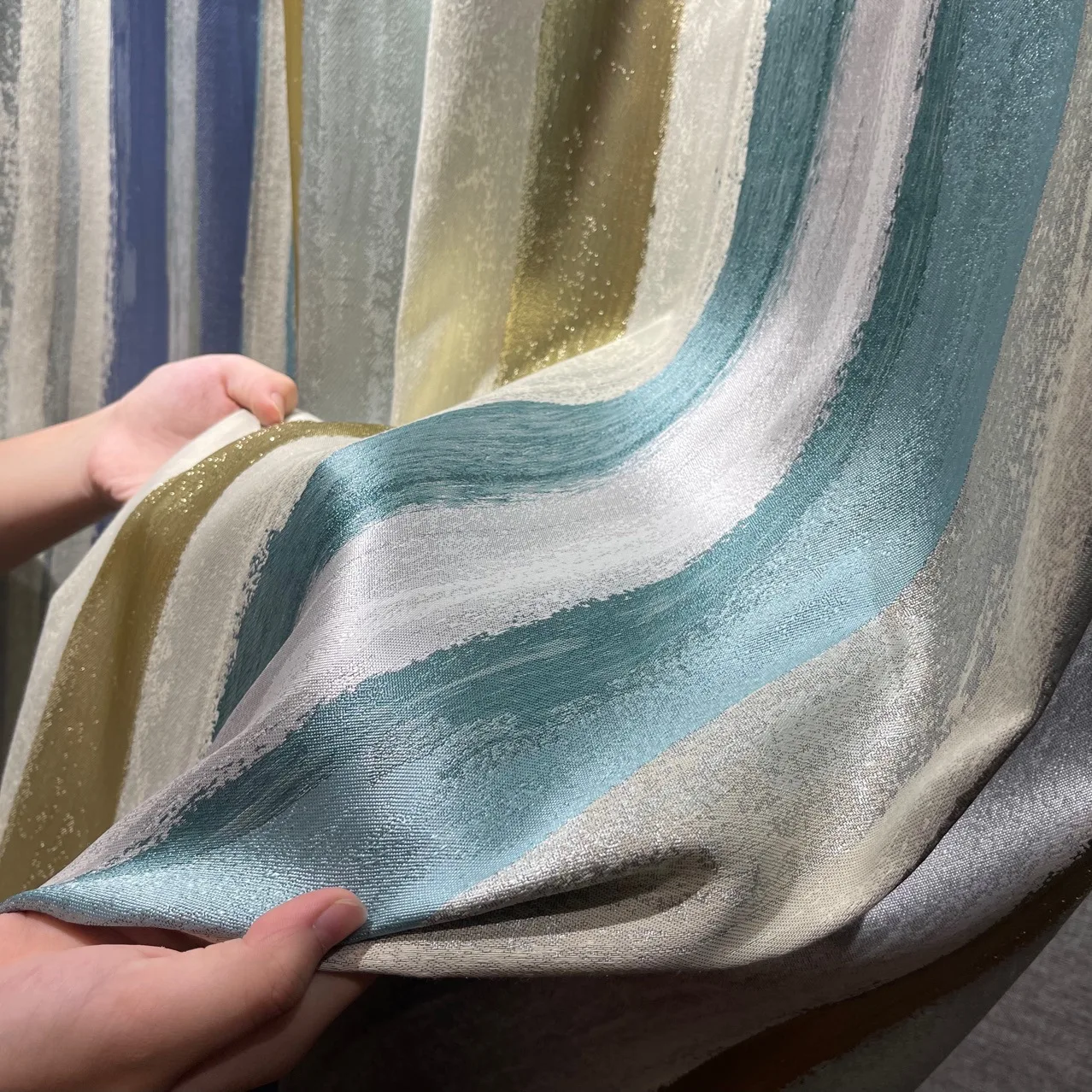 High-end High-precision Jacquard Color Stripe Stitching Gradient Curtains for Living Room and Bedroom Customized Products Curtains classic Curtains