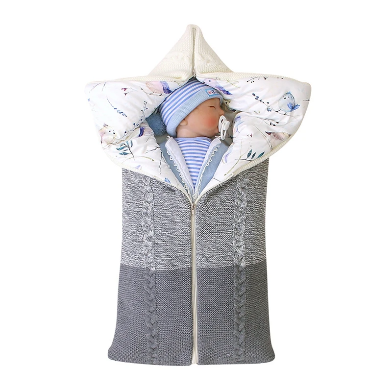 Зимний теплый спальный мешок для новорожденного ребенка, матовая плотная флисовая Пеленка, сумка для коляски с капюшоном, Пеленание младенца, уличная одежда - Цвет: Gray