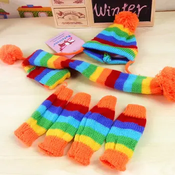

Pet clothes in winter to keep warm three-piece hat elbow scarves teddy bear Autumn Winter to keep warm
