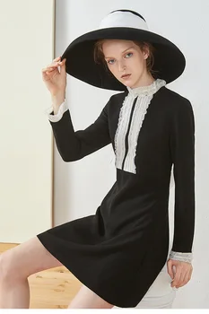 

2018 early autumn new lace stand matching long sleeve mini dress