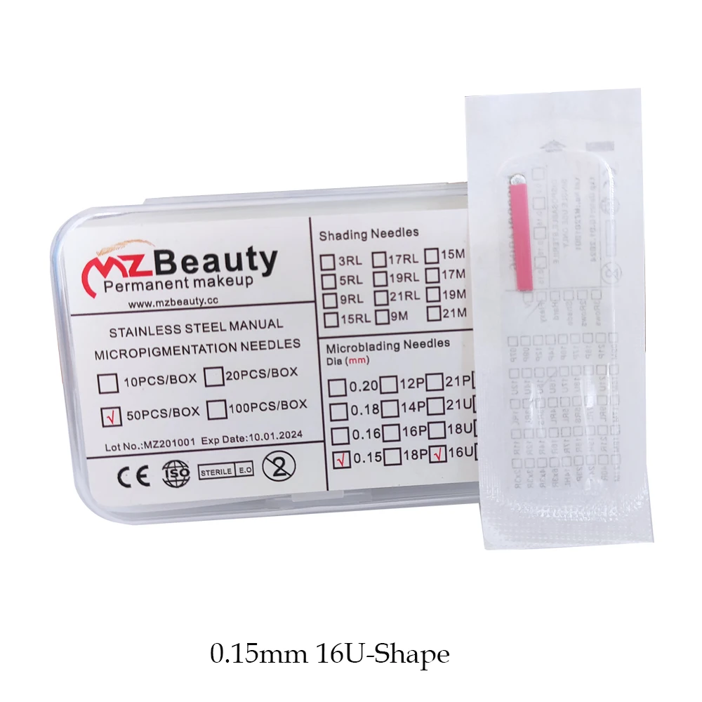Nano 0.15mm U Shape 16U Microblading Needles For Permanent Makeup Supplies Manual Eyebrow Blades With EXP Date Lot No.Microblade