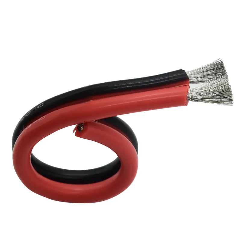 슈퍼 소프트 레드 블랙 실리콘 케이블, 주석 도금 구리 전선, 고온 내성, 2 핀, 8awg, 12, 14, 16, 18, 20, 22, 24 AWG