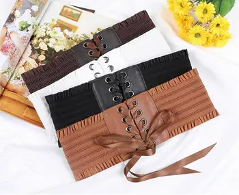 

Women Ladies Soft PU Leather Wrap Around Tie Corset Cinch Waist Wide Dress Belt