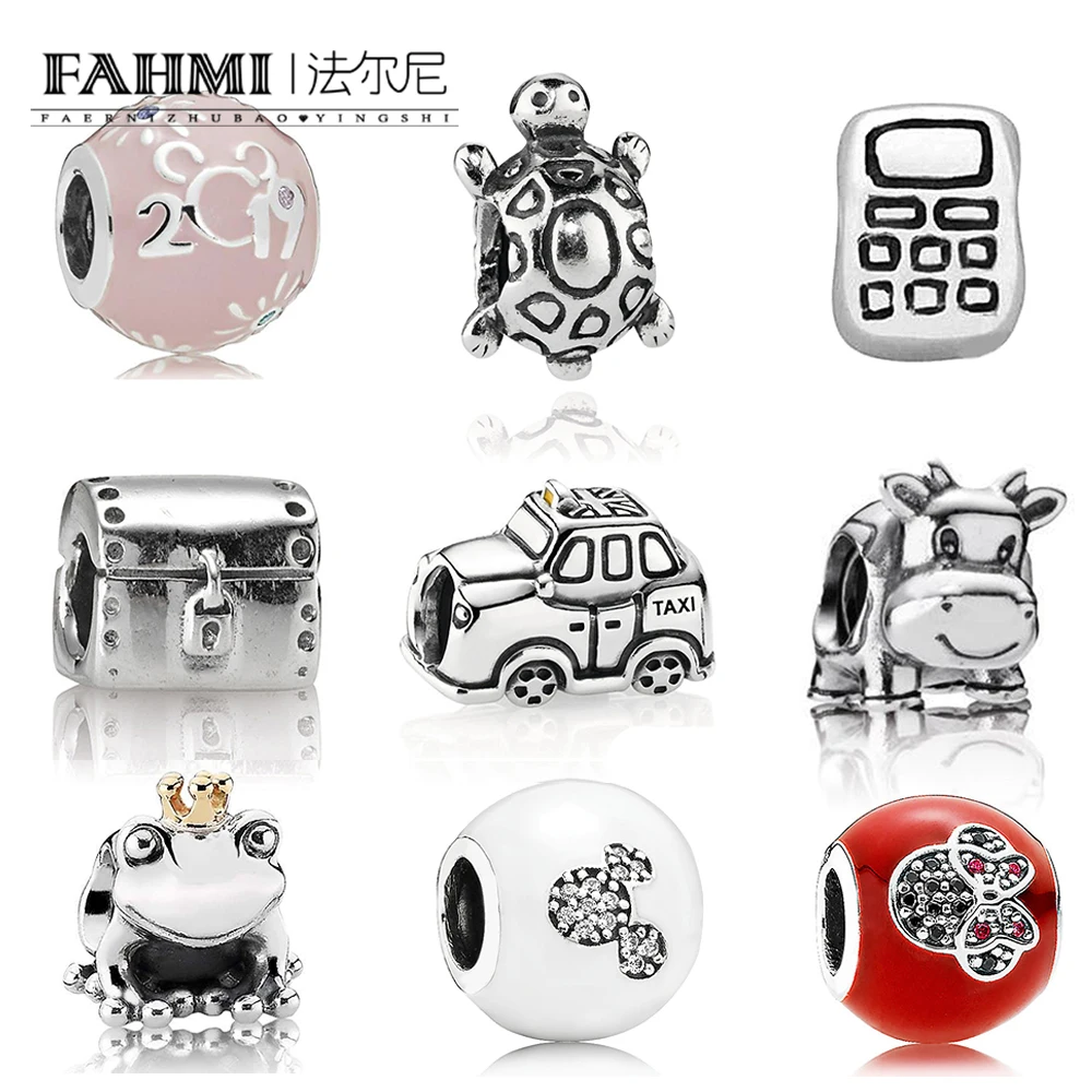 

2019 100% 925 Sterling Silver New 1:1 Turtle Mobile Cell Phone Cow Frog Prince Cab Taxi Hope Charm Beaded Fit DIY Bracelet